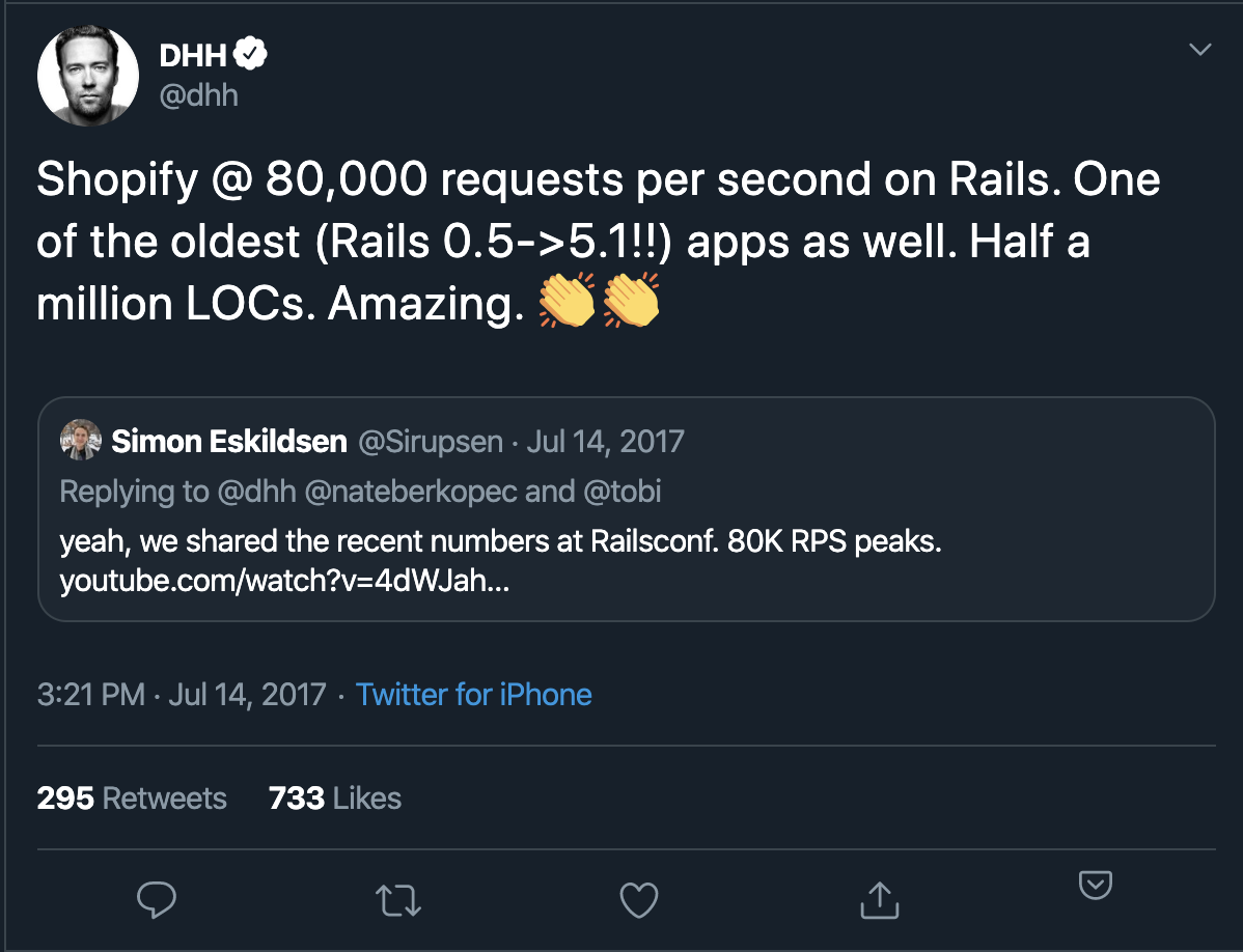 Ruby on Rails Scalability Tweet by DHH